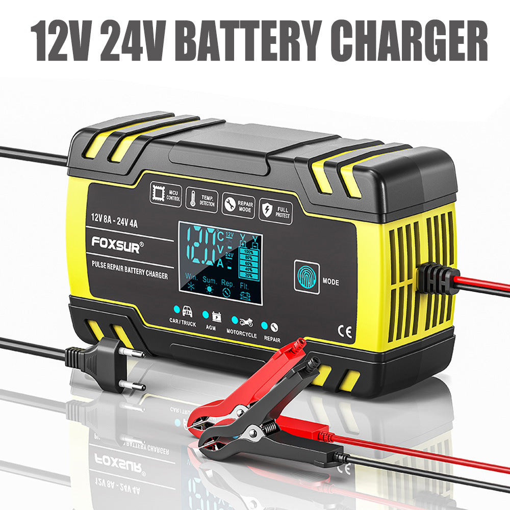 Cargador de batería de coche 12V 8A / 24V 4A, cargador de reparación por pulsos para todas las baterías de plomo-ácido, AGM, GEL y de ciclo profundo de 12V y 24V