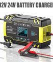 Cargador de batería de coche 12V 8A / 24V 4A, cargador de reparación por pulsos para todas las baterías de plomo-ácido, AGM, GEL y de ciclo profundo de 12V y 24V