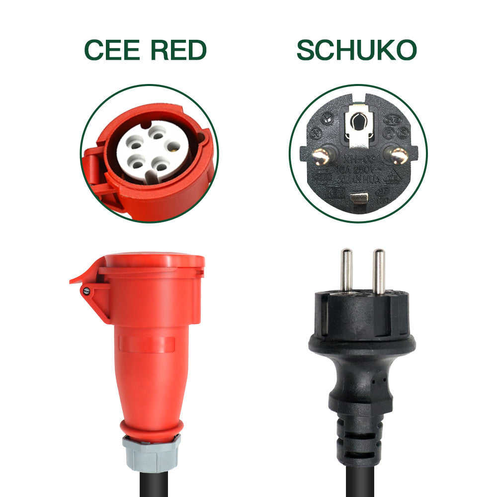 CEE 16A 5 Pin Socket til EU Schuko stik, Schuko adapter til 11KW 16A 3 fase EV oplader