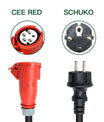 CEE 16A 5 Pin Socket to EU Schuko Plug, Schuko  Adaptador para 11KW 16A trifásica EV carga