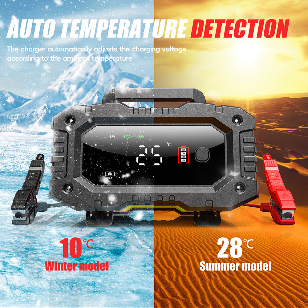 NOEIFEVO 10A Autobatterie Ladegerät, 12V 24V LiFePO4 Ladegerät, Batterie Ladegerät, KFZ Ladegerät, intelligenter Batterieladegerät mit Temperaturausgleich für PKW LKW Motorrad Rasenmäher