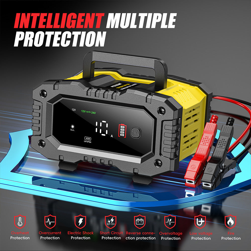 NOEIFEVO 10A Caricabatterie per Auto, Caricabatterie 12V 24V LiFePO4, Caricabatterie, Caricabatterie per veicoli, Caricabatterie intelligente con bilanciamento della temperatura per Auto, Camion, Moto, Tosaerba