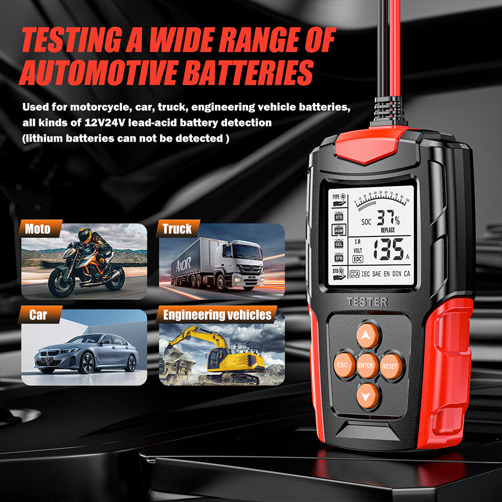 NOEIFEVO 12V 24V Autobatterijtester & Generatorcontroleur – Digitale belastingtester voor personenauto's, vrachtwagens, ATV's & boten – CCA Autobatterij-analyzer & laadkurbel systeemtester