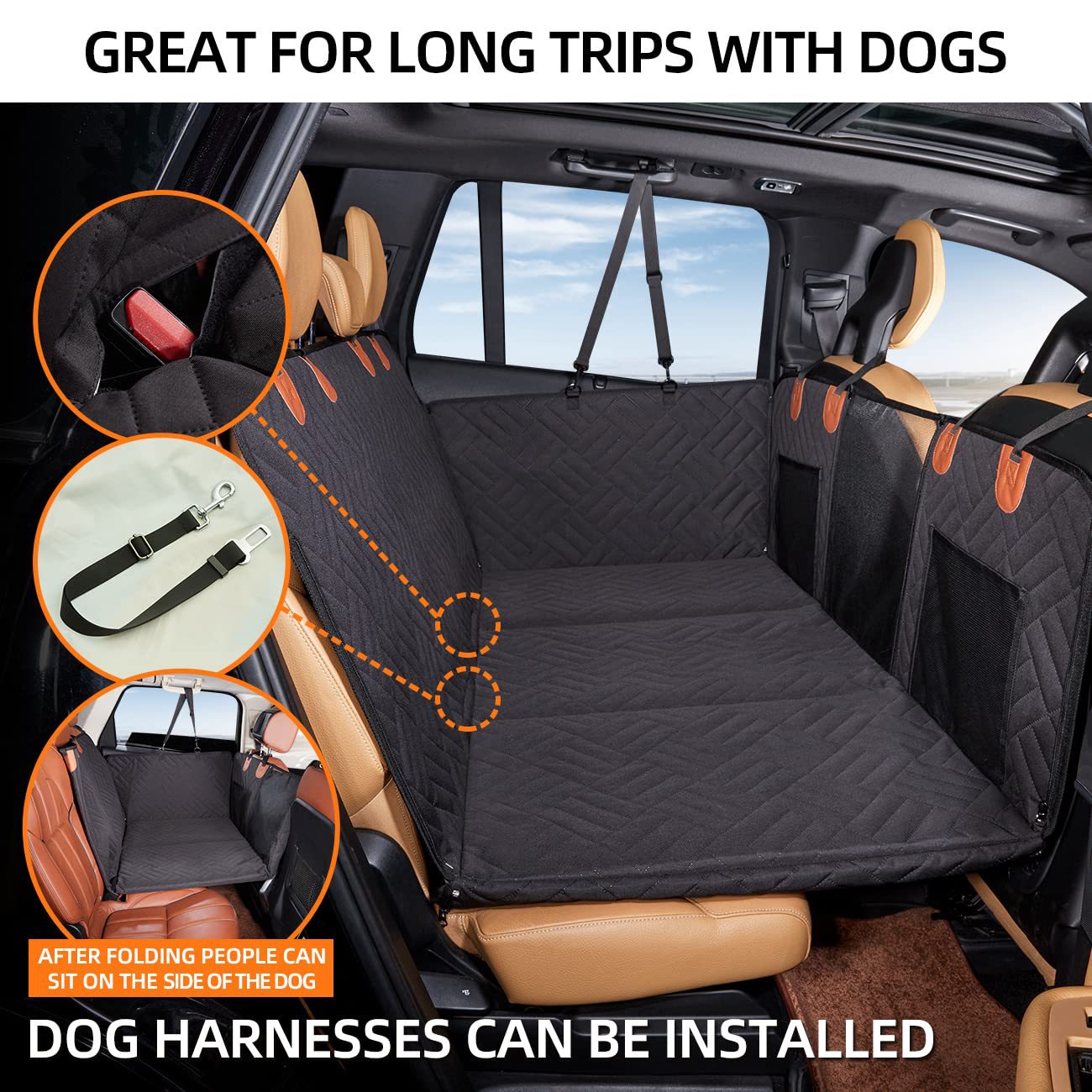 NOEIFEVO CA05 Manta para perro para asiento trasero de coche con fondo duro, asiento trasero con protección lateral y ventana de visualización, manta para perro resistente a los arañazos y al agua, alfombrilla para perro, asiento trasero