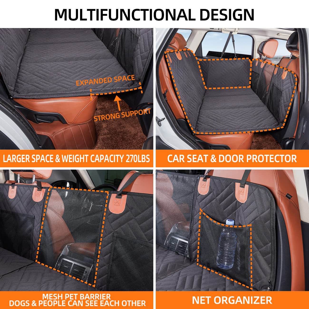 NOEIFEVO CA05 Manta para perro para asiento trasero de coche con fondo duro, asiento trasero con protección lateral y ventana de visualización, manta para perro resistente a los arañazos y al agua, alfombrilla para perro, asiento trasero