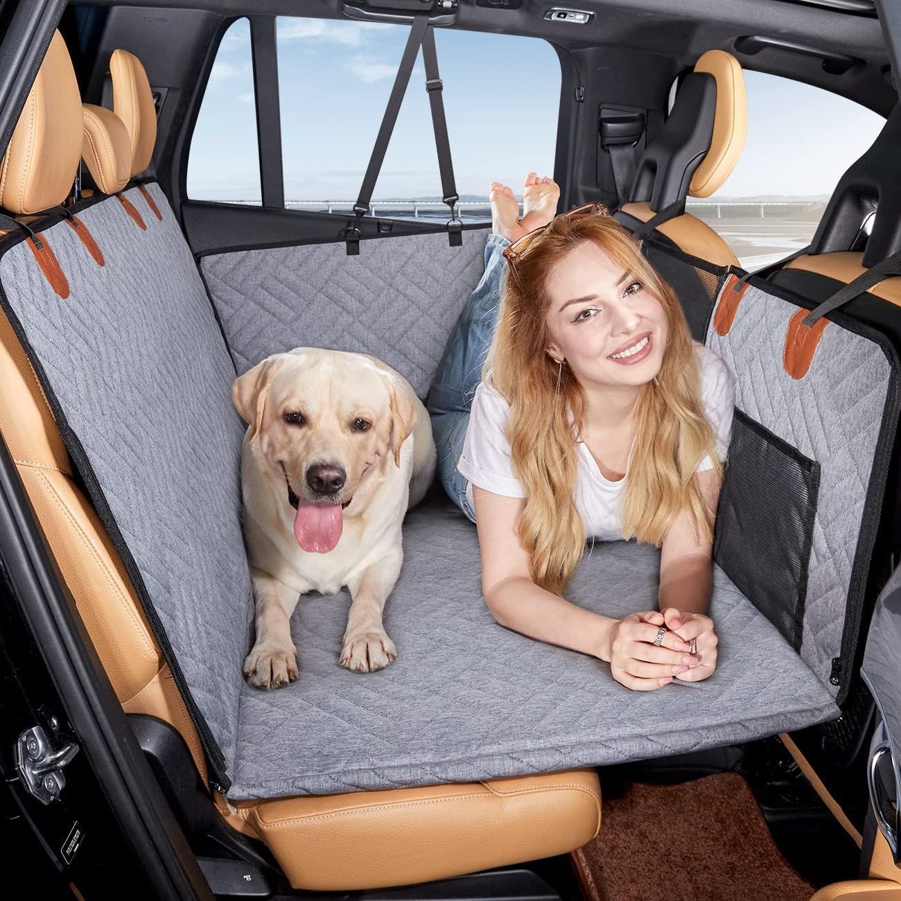 NOEIFEVO CA17 manta para perros para el asiento trasero del coche con ventana de malla y superficie lavable, base dura, funda de asiento de coche para perros, apta para la mayoría de coches, SUV y camiones