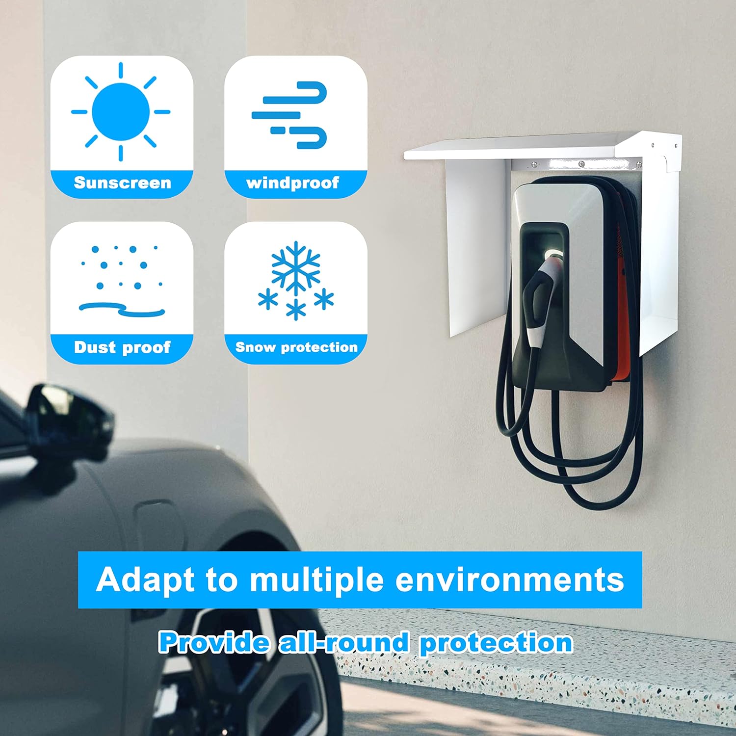 NOEIFEVO EV Charger Wallbox Capa contra chuva para estação de carregamento de carro elétrico Capa de aço inoxidável à prova de intempéries (40 x 30 x 39 cm)