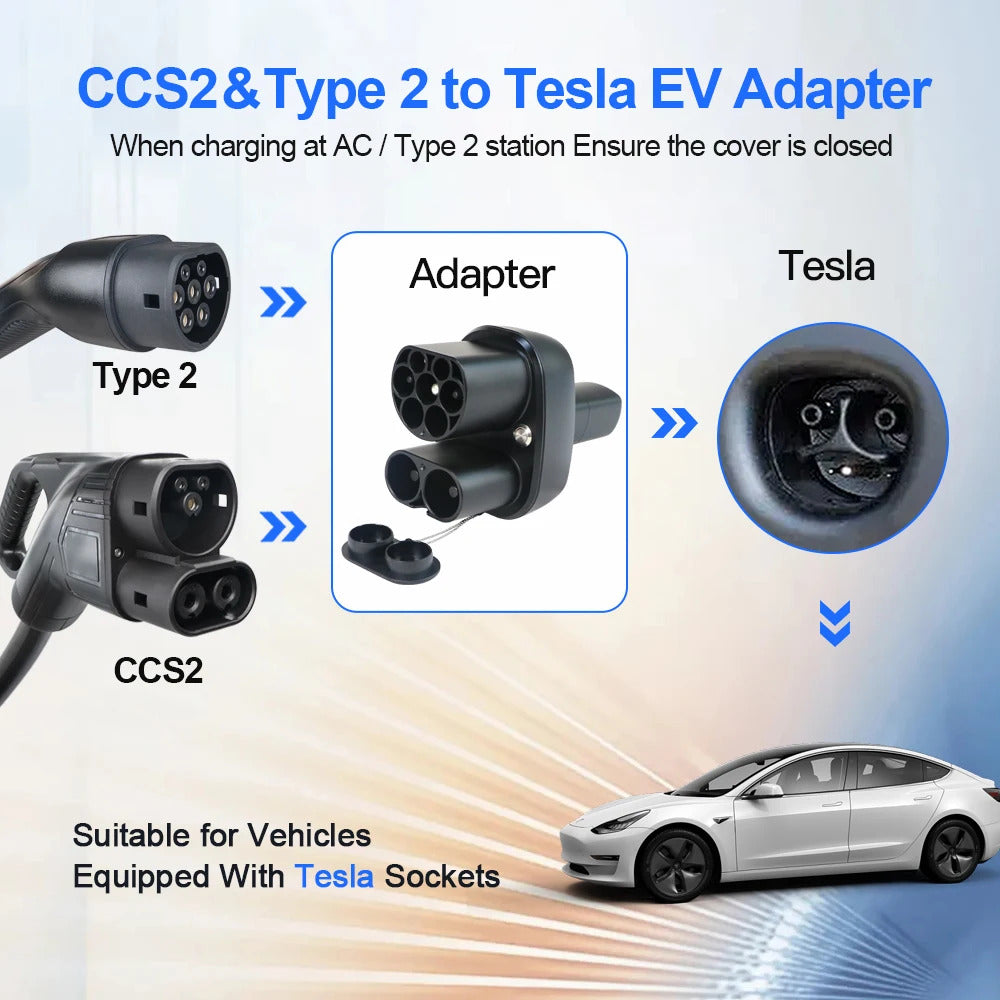 "מתאם מטען לרכב חשמלי NOEIFEVO CCS2 וטיפוס 2 ל-Tesla NACS, AC 32A DC 400A 200KW, ממיר מטען טיפוס 2 לדגמי Y/S/3/X