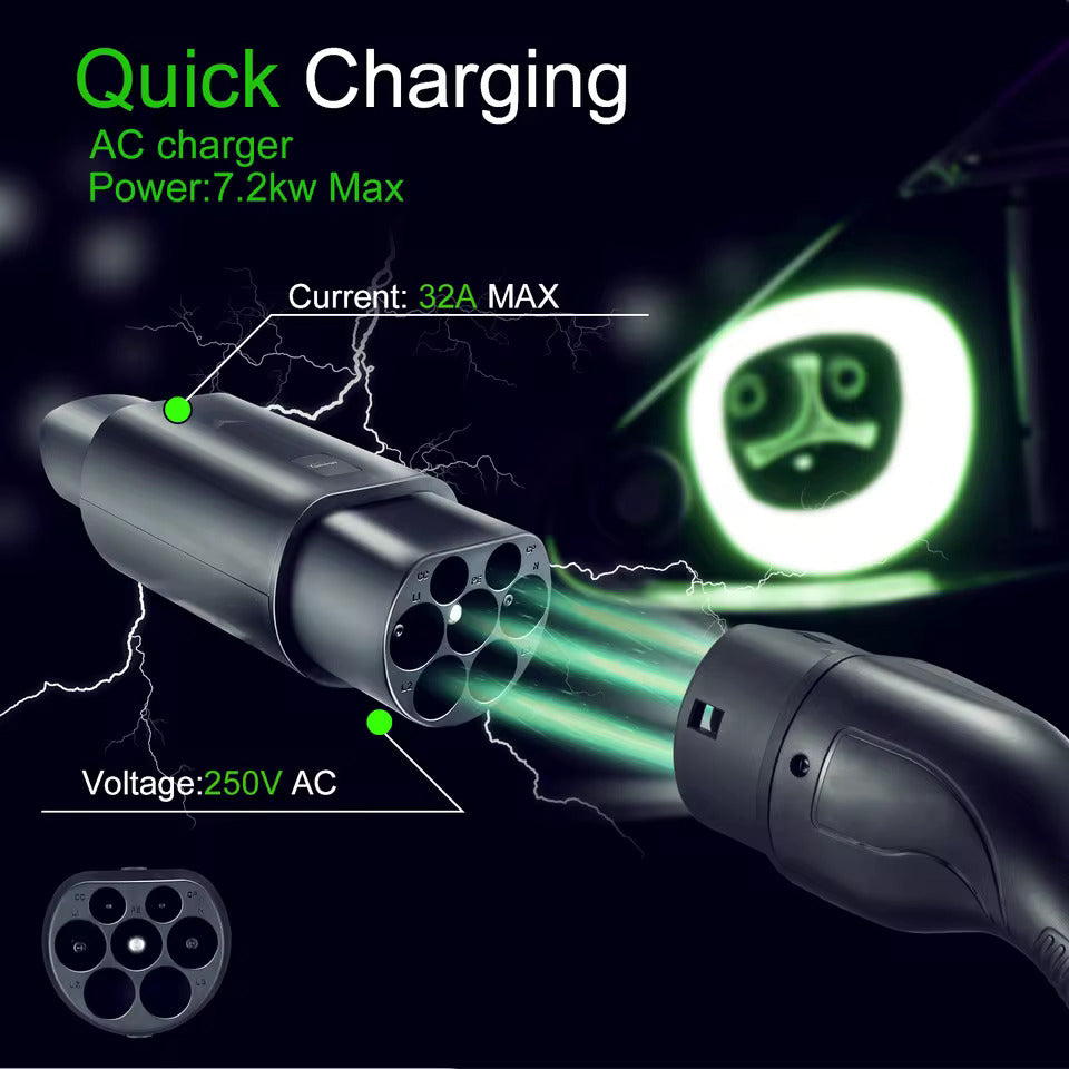 NOEIFEVO Typ 2 na Tesla adaptér AC 7,2 kW 32A 220V, vhodný pro Tesla Model S/X/3, pro Typ 2 AC EV nabíječku k nabíjení vozidel Tesla