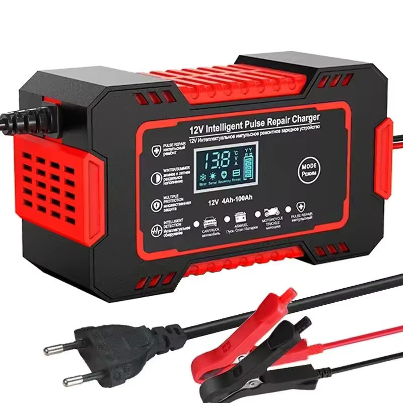 Nabíječka autobaterie 12V 6A, impulsní opravná nabíječka s LCD dotykovým displejem, pro všechny 12V olověné akumulátory a startovací baterie
