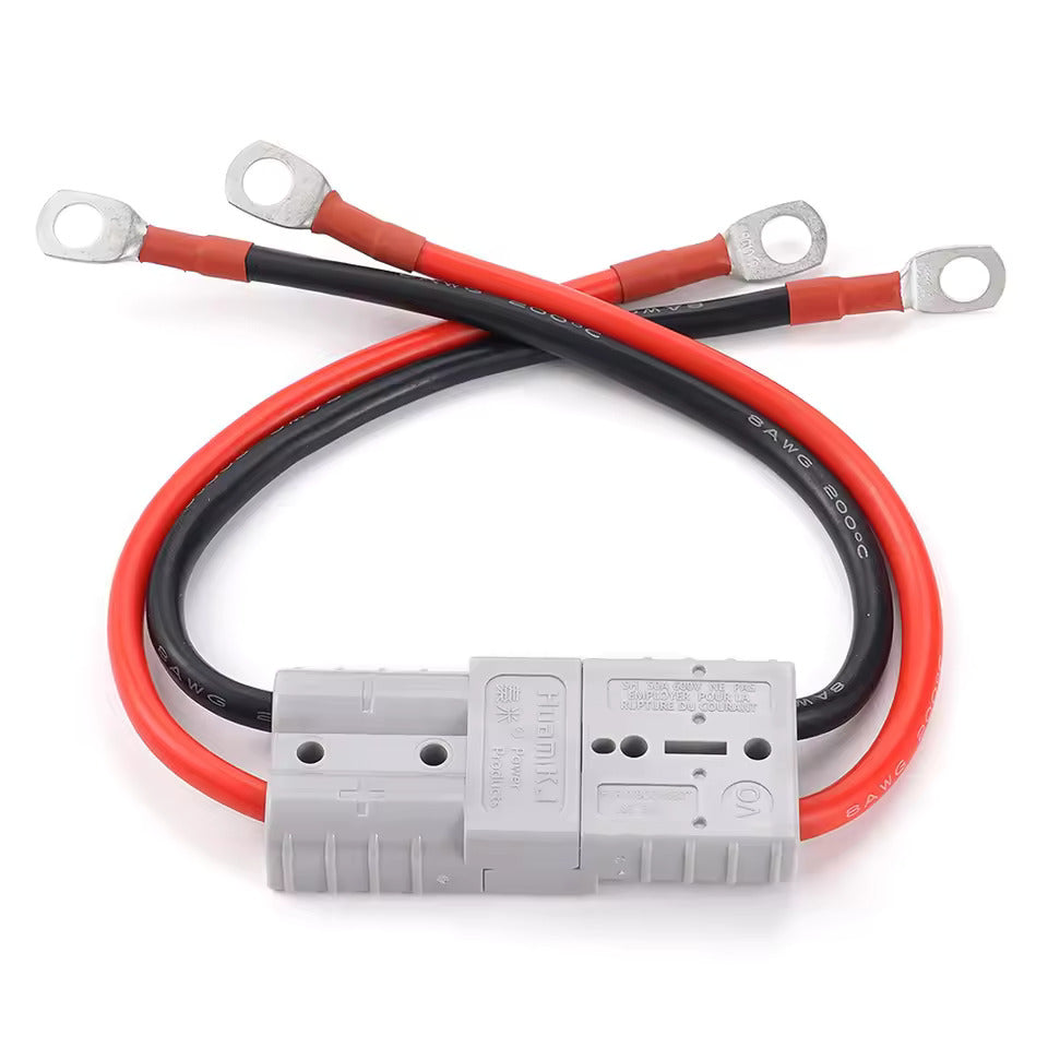 Høytstrømsforbindelse 50A 600V, Anderson 50A til M8 hurtigbatteritilkobling, 8 AWG 20 cm elektrisk kabel for LiFePO4-batteri, golfbil, gaffeltruck