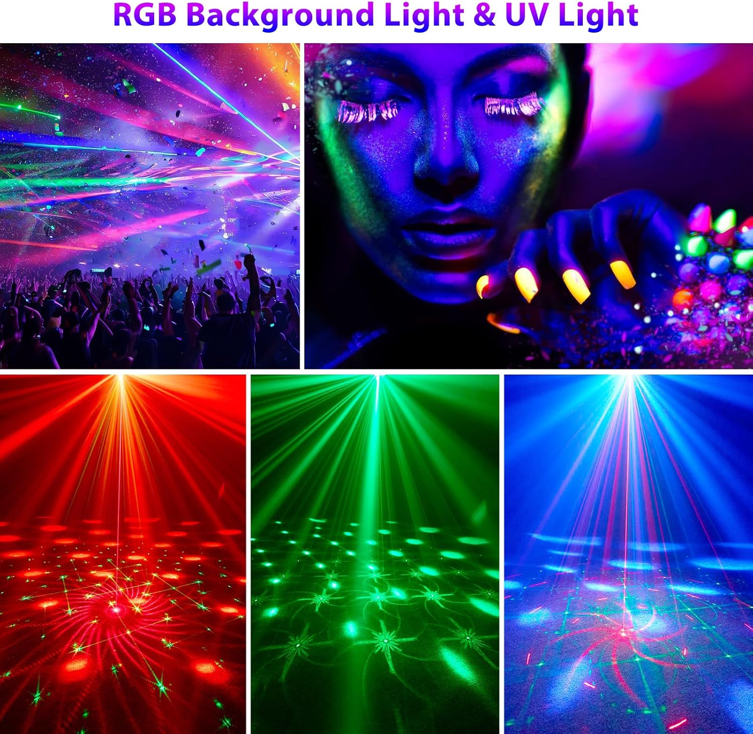 4v1 disco koule – párty světlo se 64 vzory, hudbou řízená disko lampa s dálkovým ovládáním, RGB-UV stroboskop pro domov, bar, klub, venkovní použití a narozeninové oslavy
