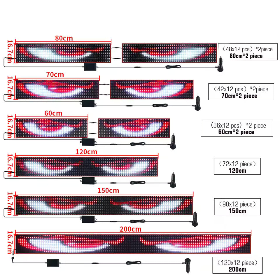NOEIFEVO Luz Devil Eyes para carros – Olhos de LED para caminhões, display LED programável com texto rolante, placa luminosa personalizável para carros e caminhões – texto, grafite, aplicativo inteligente