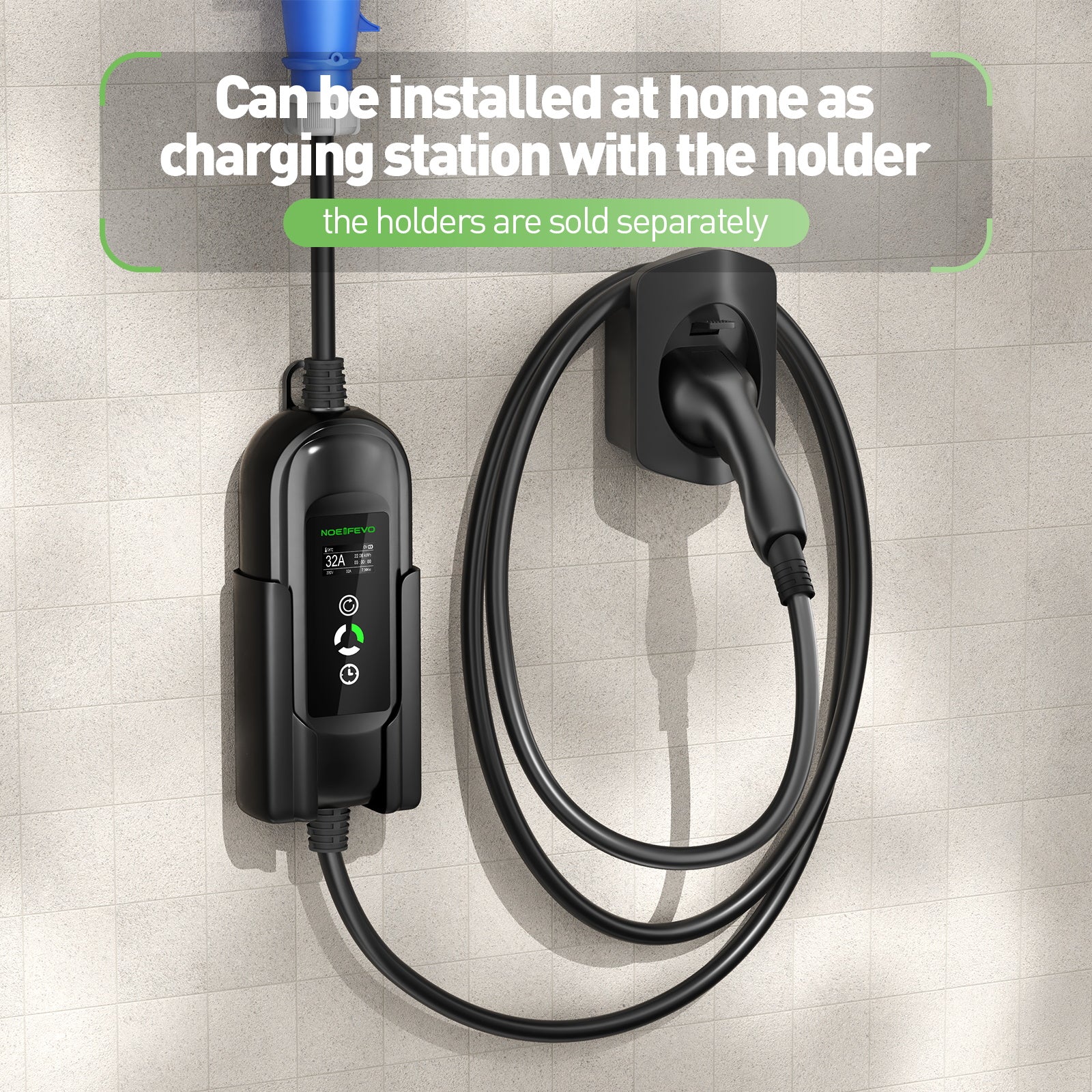 NOEIFEVO 7,2KW EV-opladerkabel, Type 2 32A 1-faset EV-oplader, mobil EVSE-ladestation med CEE-blåt stik