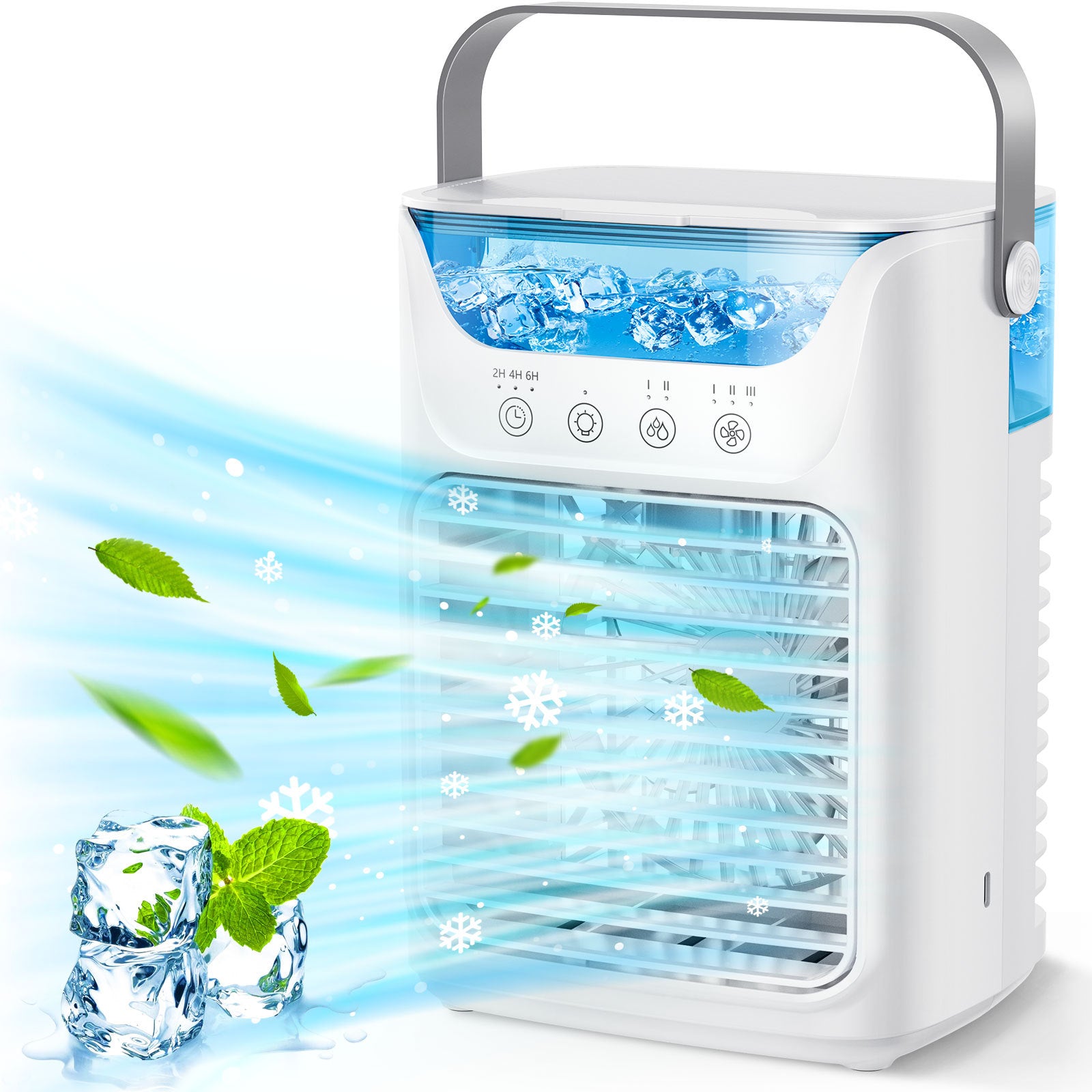 Climatizzatore mobile, climatizzatore mini da 700 ml, climatizzatore portatile 4 in 1 con USB, con timer da 2/4/6 ore, 3 velocità e 2 modalità nebbia, 7 colori, mini raffreddatore d'aria per la casa, l'ufficio