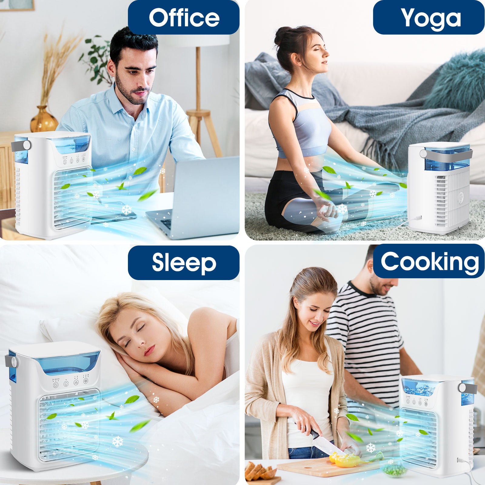 Climatizzatore mobile, climatizzatore mini da 700 ml, climatizzatore portatile 4 in 1 con USB, con timer da 2/4/6 ore, 3 velocità e 2 modalità nebbia, 7 colori, mini raffreddatore d'aria per la casa, l'ufficio