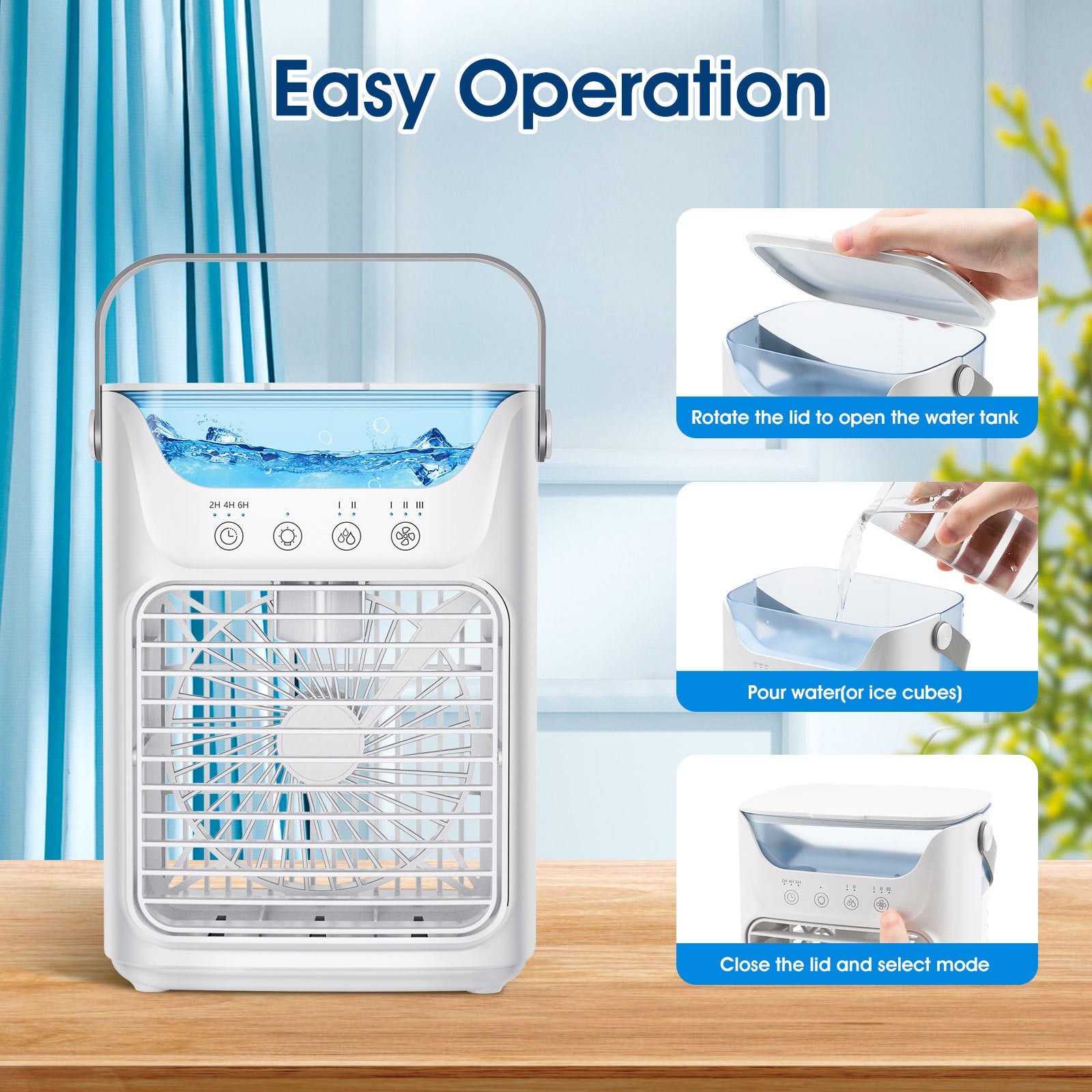 Climatizzatore mobile, climatizzatore mini da 700 ml, climatizzatore portatile 4 in 1 con USB, con timer da 2/4/6 ore, 3 velocità e 2 modalità nebbia, 7 colori, mini raffreddatore d'aria per la casa, l'ufficio