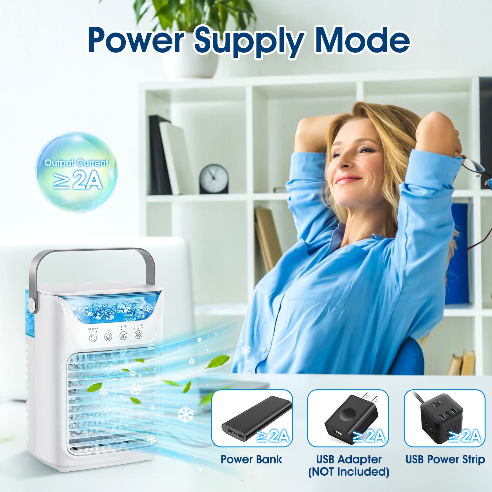 Climatizzatore mobile, climatizzatore mini da 700 ml, climatizzatore portatile 4 in 1 con USB, con timer da 2/4/6 ore, 3 velocità e 2 modalità nebbia, 7 colori, mini raffreddatore d'aria per la casa, l'ufficio