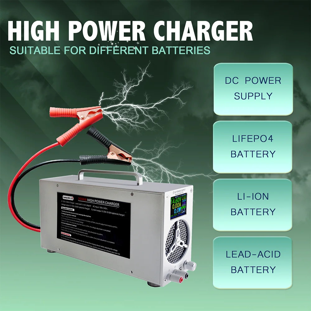 NOEIFEVO 0-60V 1-50A Universeel oplader, gelijkstroomlader, lader voor lithium-LiFePO4-accu's, lader voor loodaccu's, geschikt voor alle accu's met een laadspanning tot 60 V